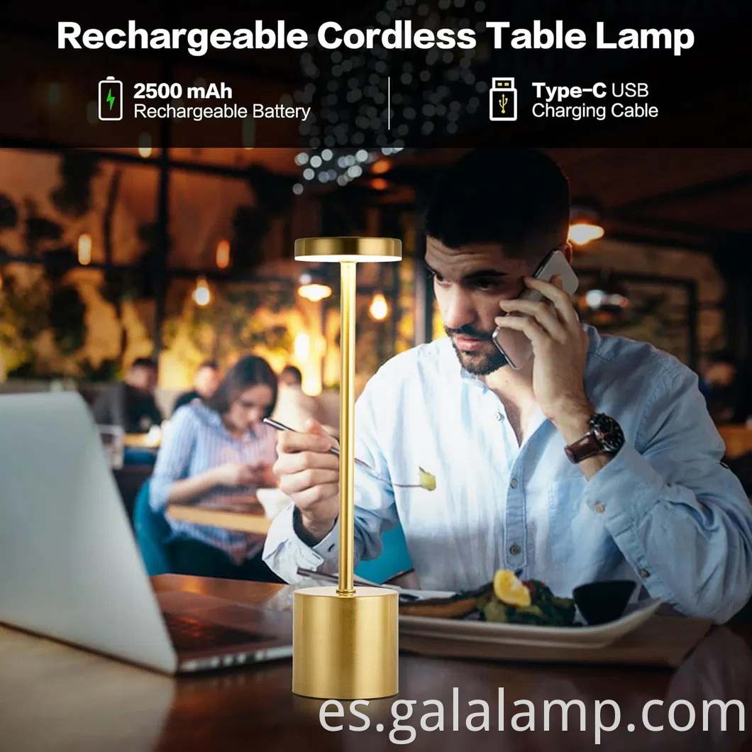 Lámpara de mesa LED con batería recargable - Luz de 3 colores Dimmable